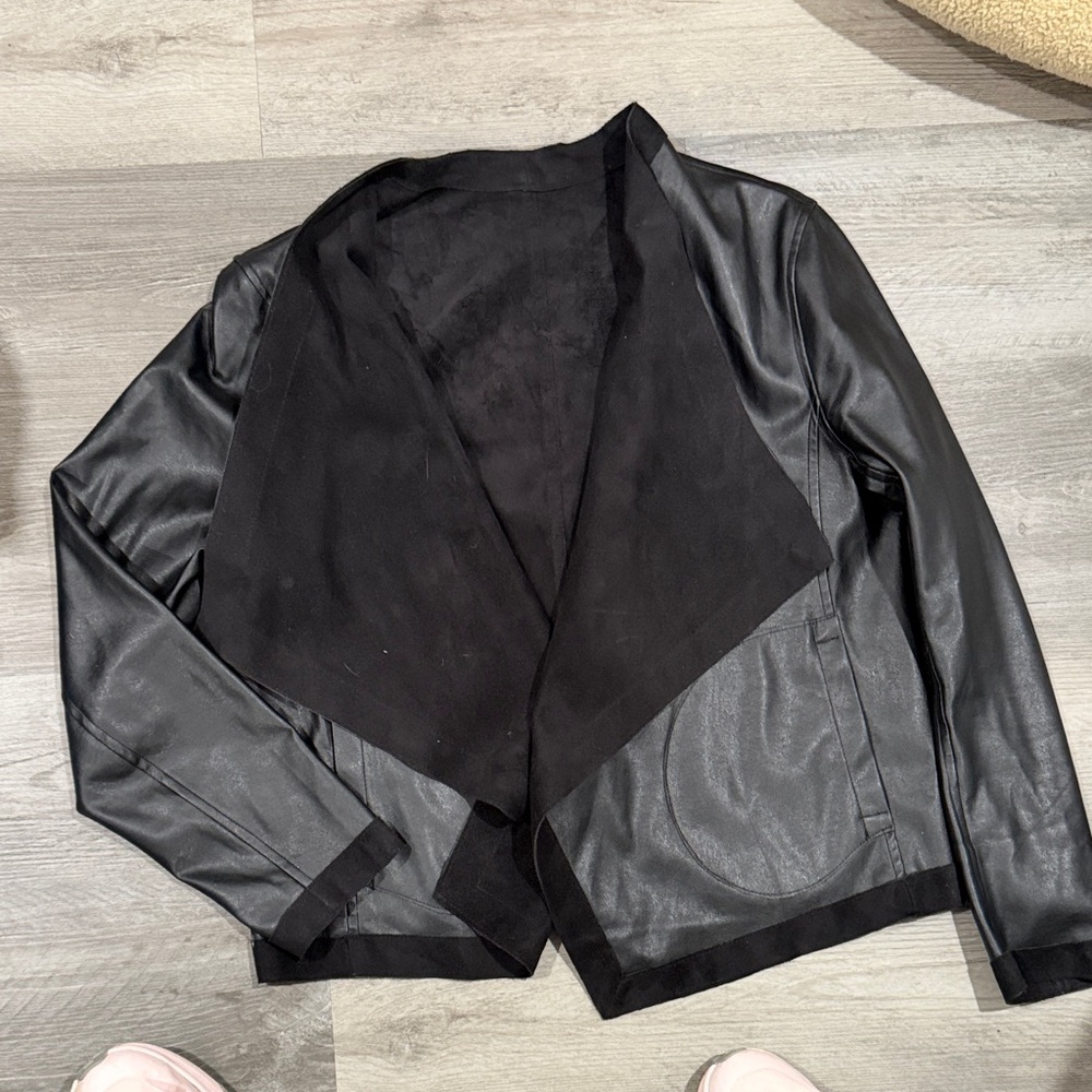 Women’s Black Faux Leather and suede  Open-Front Jacket